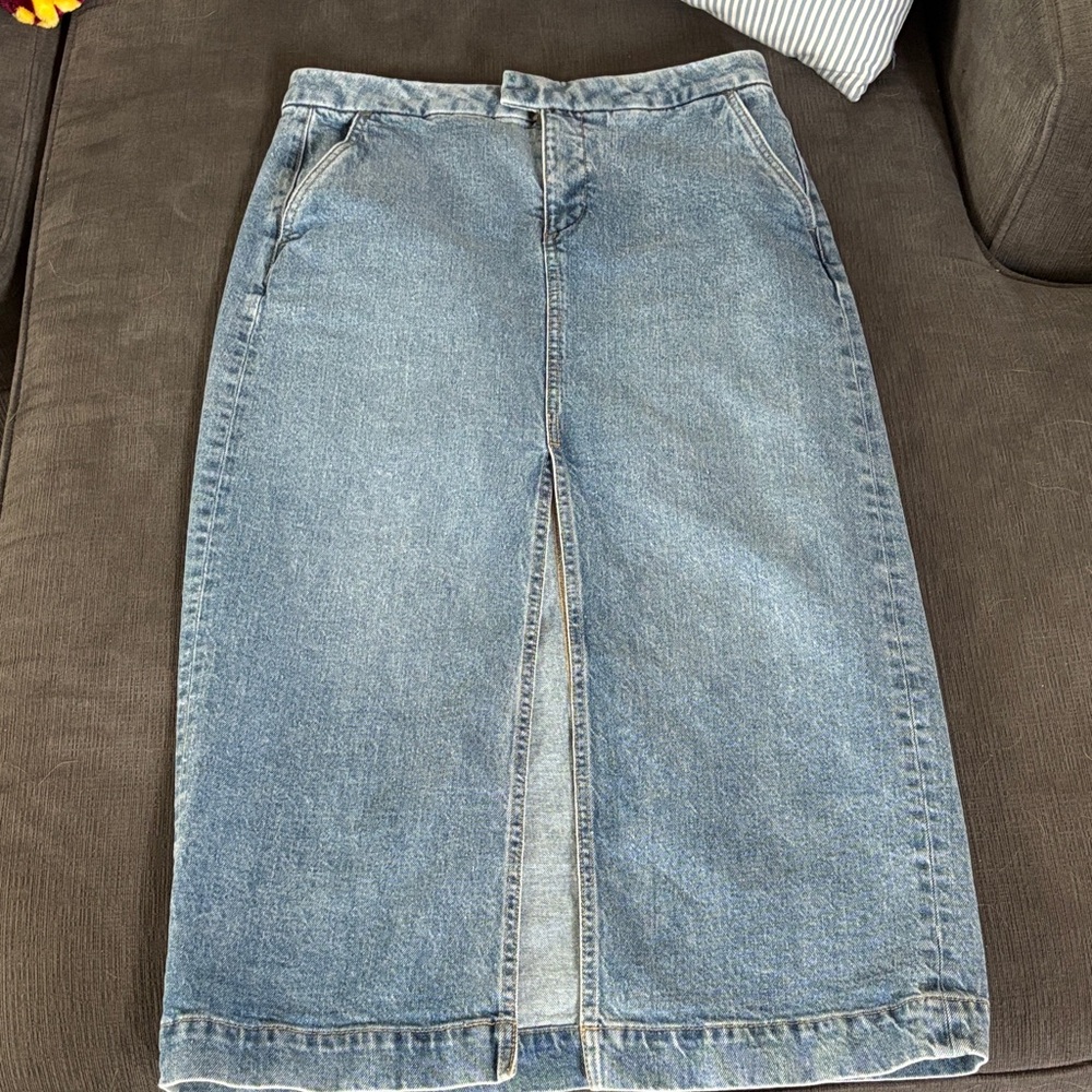 Loft Petite Refined Denim Midi Skirt with Front Slit